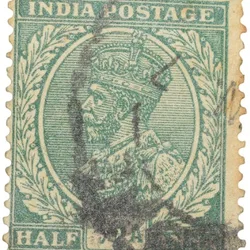 Postal Stamp of George V 1/2 Anna Green Colour - Used Condition as per image.
