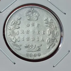 Rare One Rupee 1909 Bombay Mint Edward VII King and Emperor Coin