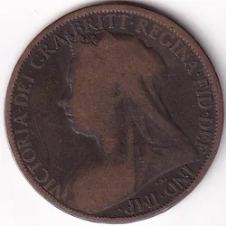 One Penny 1897 UK Victoria Side Face Very Fine Coin Rare