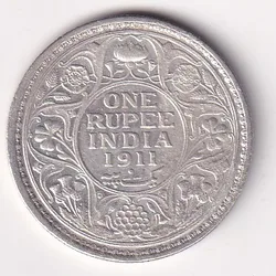 India - British 1 Rupee 1911 - George V Bombay Mint Very Rare Silver Coin #8585