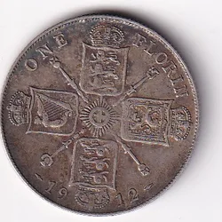 United Kingdom 1 Florin 1912 George V 1st issue Silver (Weight 11.31 g) Rare Coin # N-417