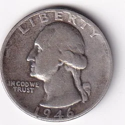 United States America ¼ Dollar 1946 "Washington Silver Quarter"Rare Coin # N-418