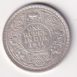 India - British 1 Rupee 1911 - George V Calcutta Mint Very Rare Silver Coin #8587