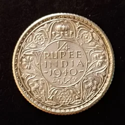 Silver British India King and emperor George vi Denominaton 1/4₹ Year 1940 Same and similar is available