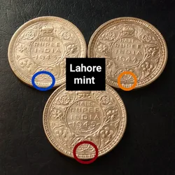 King George Vl Lahore Mint & Half rupees 1943/44/45 Weight 6gm each Silver Original Gauarantee Excellent Condition. 3 piece given Same and similar piece available