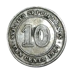 Straits Settlements Silver 10 Cents Year 1927 King George-V in Collectable Grade.