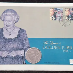 Sierra Leone 1 Dollar 2002 - the Queen's Golden Gubilee Coin First DAY Cover Mint Pack GEM UNC
