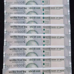 000001 TO 000010 FANCY NUMBER RARE GEM UNC 500 RUPEES 2024 GOVERNOR SHAKITKANT DASS RARE (10 NOTE SET)