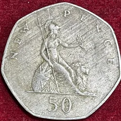 United Kingdom big size 50 New Pence 1981 - Elizabeth II 2nd Rare Coin #S-24