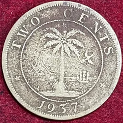 Liberia 2 Cents 1937 Rare Coin #S-29