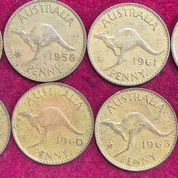 8 Diffearnt Stralia 1 Penny All Differnt Dates Set #S-45