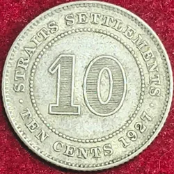 Straits Settlemcnt 10 Cent George V 1927 Silver Rare Coin #S-49