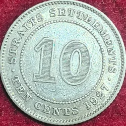 Straits Settlemcnt 10 Cent George V 1927 Silver Rare Coin #S-50