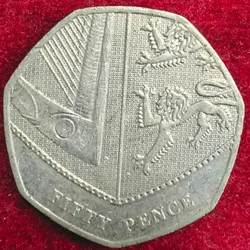 United Kingdom 50 Pence - Elizabeth II 5th 2015 Rare Coin #S-57