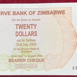 Zimbabwe 20 Dollars UNC Bank Note