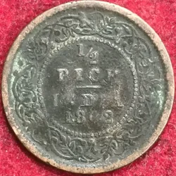 British India Victoria 1/2 Pice 1862 Rare Coin #S-141