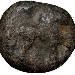 Black mixed bell metal Cast Copper from Vidarbha(4th - 3rd Cen. BC) Tiscali above Lion walking Right Ext. Rare