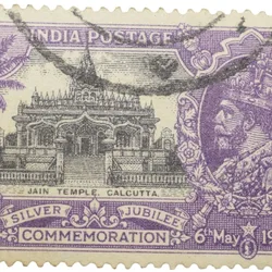 Postal Stamp of George V - Silver Jubliee 6th May 1935 - Jain Temple, Calcutta - 1-1/4 Annas Purple Colour - Used Condition as per Image.