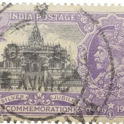 Postal Stamp of George V - Silver Jubliee 6th May 1935 - Jain Temple, Calcutta - 1-1/4 Annas Purple Colour - Used Condition as per Image.