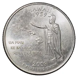 Nickel 1/4 Dollar of United States of America (AD 2008) Commemorative Issue 'Hawaii' About UNC Grade
