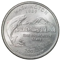 Nickel 1/4 Dollar of United States of America (AD 2007) Commemorative Issue 'Washington' - The Evergreen State UNC Grade