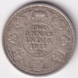 Two Annas 1917 George V King Silver Coin Ex Rare