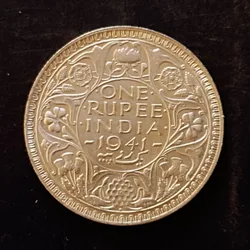 Silver British India King and emperor George vi Denominaton 1₹ Year 1941 Same and similar piece is available