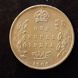 Silver British India King and emperor Edward VII Denominaton 1₹ Year 1908 Same and similar piece is available