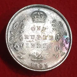 One Rupee Silver Coin Edward VII Year 1903 Different Varietie B Incused with DOT