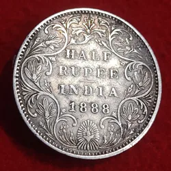 Half Rupee Silver Coin Victoria Empress 1888 B Raised Bombay Mint Rare Varietie