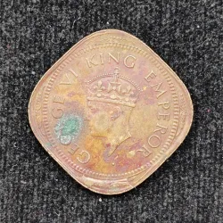 Extra Metal Error 2 Annas 1944 (George VI) Rare Coin
