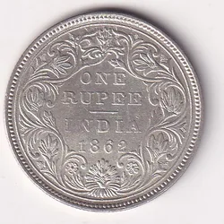1862 One Rupees Victoria British India Silver UNC Extremely Rare Coin #53