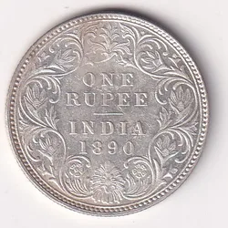 1890 One Rupees Victoria British India Silver UNC Extremely Rare Coin #34