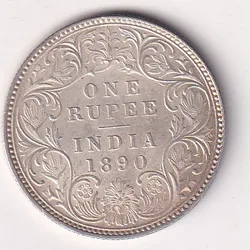 1890 One Rupees Victoria British India Silver UNC Extremely Rare Coin #54