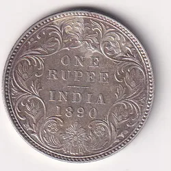 1890 One Rupees Victoria British India Silver UNC Extremely Rare Coin #64