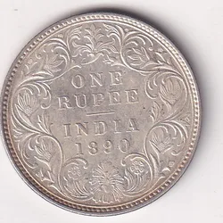 1890 One Rupees Victoria British India Silver UNC Extremely Rare Coin #74