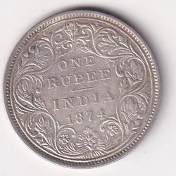 1874 One Rupees Victoria British India Silver UNC Extremely Rare Coin #94