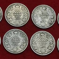 Two Anna Silver Coin George Year 1917 V Eight Coin Set