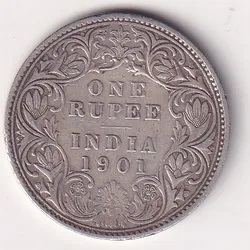 India - British 1 Rupee 1901 - Victoria Rare Silver Coin #76