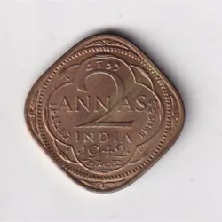 British India 2 Annas 1942 George VI Rare UNC Coin#AA-113