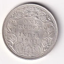 BITISH - INDIA 1 RUPEES 1901 - VICTORIA RARE SILVER HIGH GRADE UNC COIN