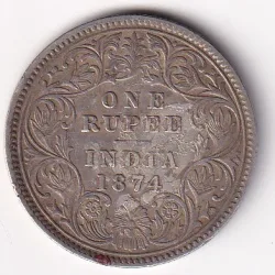 BRITISH-INDIA 1 RUPEES 1874 (VICTORIA) RARE DATE SILVER COIN