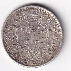British India ½ Rupee 1939 (George VI) (Second Head) Rare Silver Coin