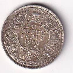 British India ½ Rupee 1936 (George V) Mumbai Mint Rare Silver Coin