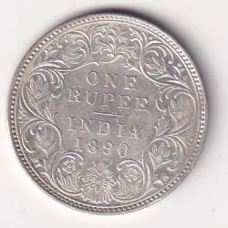 BITISH - INDIA 1 RUPEES 1890 - VICTORIA RARE SILVER HIGH GRADE UNC COIN