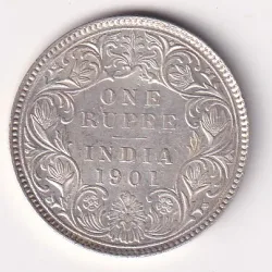 BITISH - INDIA 1 RUPEES 1901 - VICTORIA RARE SILVER HIGH GRADE UNC COIN