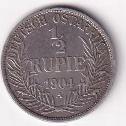 German East ½ Rupie 1904 - Wilhelm II Rare Coin