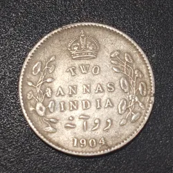 India - British 2 Annas 1904 - Edward VII Rare Silver Coin