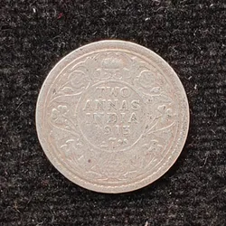 British-India 2 Annas 1913 (George V) Rare Silver Coin#AA-131