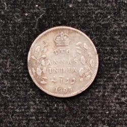 British-India 2 Annas 1905 (Edward VII) Rare Silver Coin#AA-133